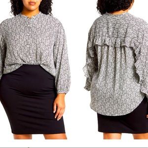 Max Studio Ruffle Back Long  Sleeve Blouse - 2X